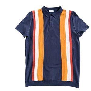 Coofandy Men’s Navy Fitted Knit Collared Polo Shirt Size Medium